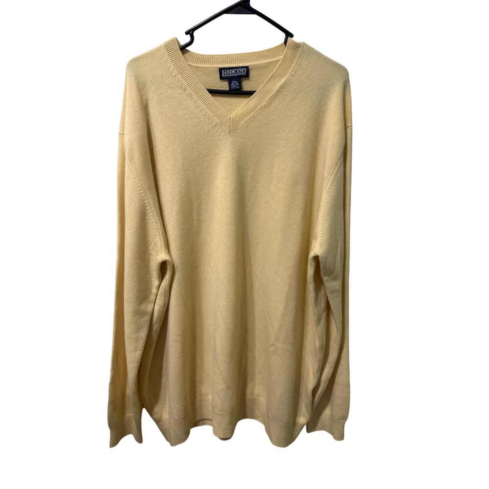 ⭐️ Men’s Lands End 100% Cashmere Yellow Sweater Size XXL  Preppy Acadamia